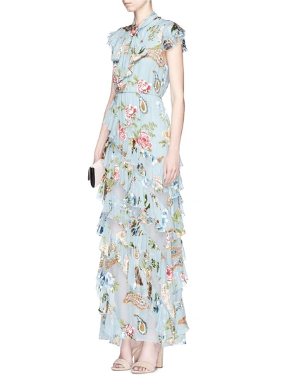 Shop Alice And Olivia 'lessie' Scarf Ruffle Floral Fil Coupé Chiffon Dress