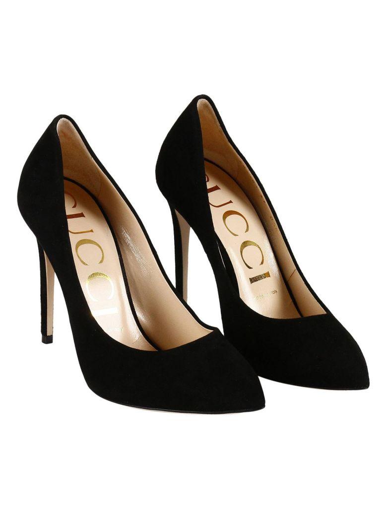 gucci suede pump with removable web bow