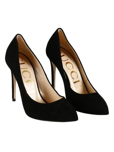 Shop Gucci Pumps Bow Pumps In Suede With Removable Maxi Web Bow In Black