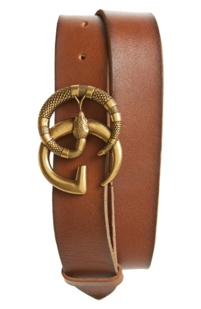 Gucci Leather Belt With Double G Buckle With Snake In Brown | ModeSens