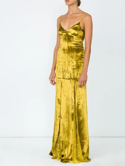 Galvan V-neck Lace-panelled Velvet Gown In Golden-yellow | ModeSens