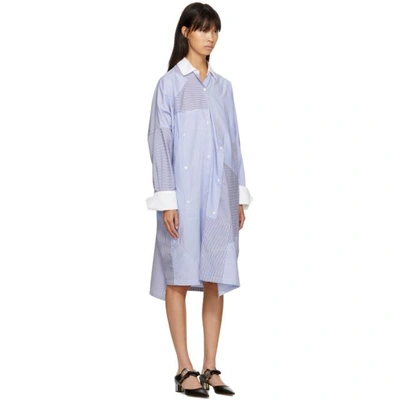 Shop Loewe Blue And White Oversized Patchwork Shirt Dress In 5102 Blue/white