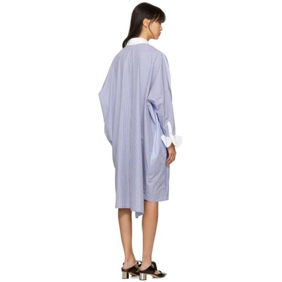 Shop Loewe Blue And White Oversized Patchwork Shirt Dress In 5102 Blue/white
