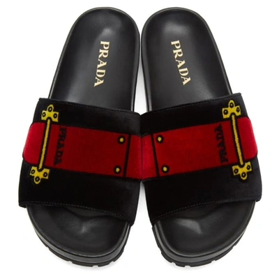 Shop Prada Black Velvet Belt Slides In F0002 Black