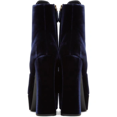 Shop Prada Navy Velvet Platform Boots In F0008 Navy