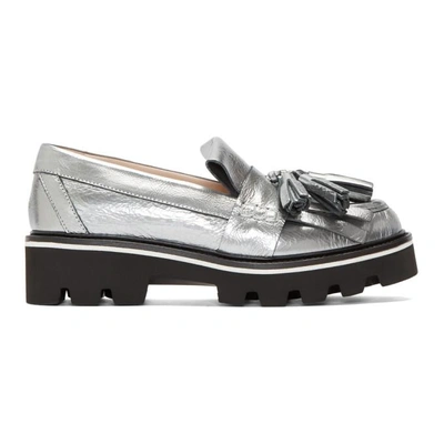 Shop Msgm Silver Metallic Fringe Loafers