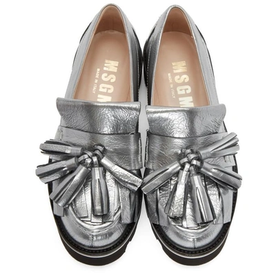 Shop Msgm Silver Metallic Fringe Loafers