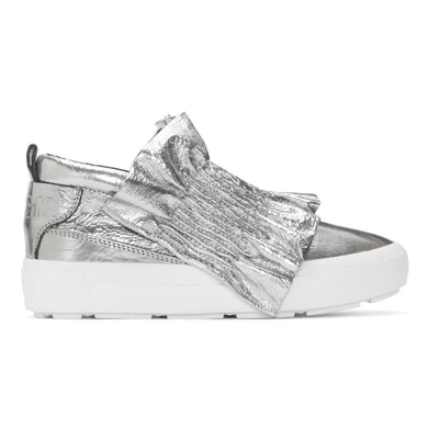 Shop Msgm Silver Metallic Ruffle Slip-on Sneakers In 070 Silver
