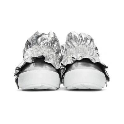 Shop Msgm Silver Metallic Ruffle Slip-on Sneakers In 070 Silver