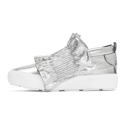 Shop Msgm Silver Metallic Ruffle Slip-on Sneakers In 070 Silver
