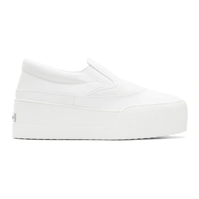 Shop Miu Miu White Pointed Platform Slip-on Sneakers In 009 White