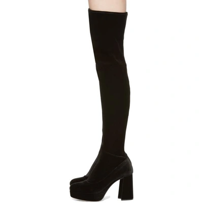 Shop Miu Miu Black Velvet Platform Over-the-knee Boots In 002 Black