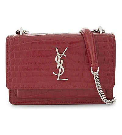 Shop Saint Laurent Monogram Sunset Leather Shoulder Bag In Rouge Lipstick