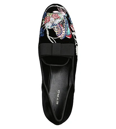 Shop Etro Embroidered Velvet Loafers In Black