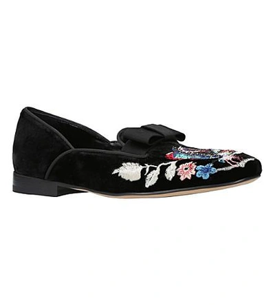 Shop Etro Embroidered Velvet Loafers In Black