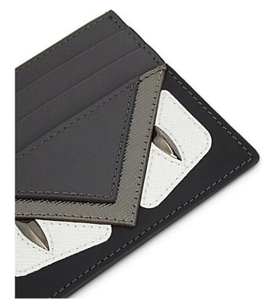 Shop Fendi Bugs Eyes Leather Card Holder In Silv Grey