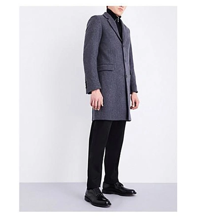 Shop Sandro Single-breasted Wool-blend Coat In Mocked Grey