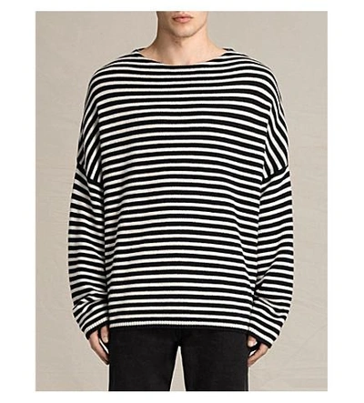 Shop Allsaints 烫发 过大的 棉 和 羊毛-混合 跨接器 In Inknavy/ecruwh