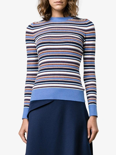 Shop Joostricot Metallic Striped Sweater In Blue