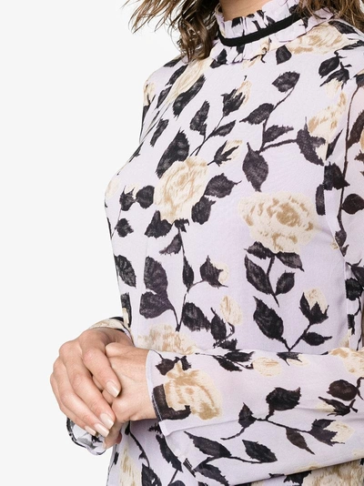 Ganni Carlton Georgette Floral Blouse In Pastel Lilac | ModeSens