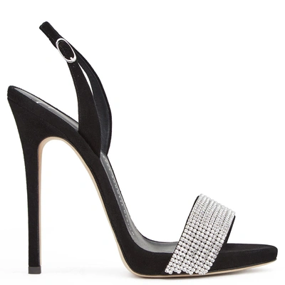 Shop Giuseppe Zanotti - Black Suede Sandal With Swarovski Crystals Sophie Crystal