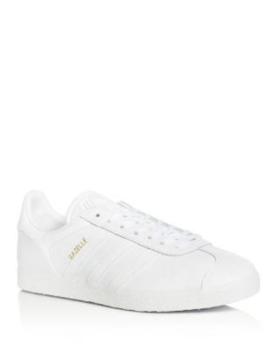 Adidas Originals Gazelle Leather Sneakers In Cloud White/cloud White/gold Metallic