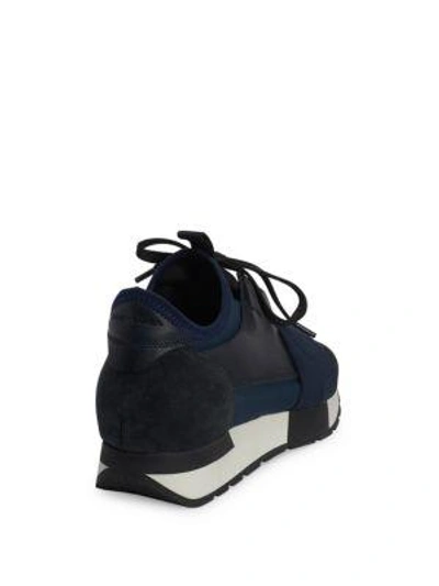 Shop Balenciaga Race Mixed Media Sneakers In Bleu Nuit