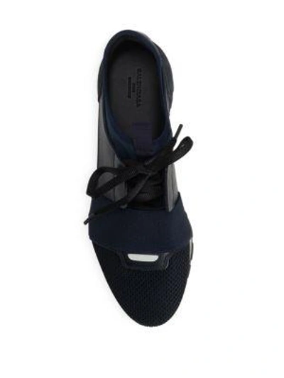 Shop Balenciaga Race Mixed Media Sneakers In Bleu Nuit