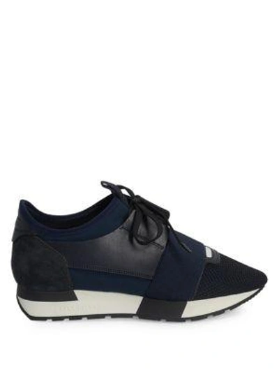 Shop Balenciaga Race Mixed Media Sneakers In Bleu Nuit