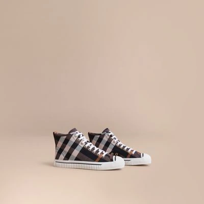 Burberry Check Linen Cotton High-top Trainers In Antique Rose