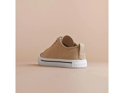 Shop Burberry Check Linen Cotton High-top Trainers In Antique Rose