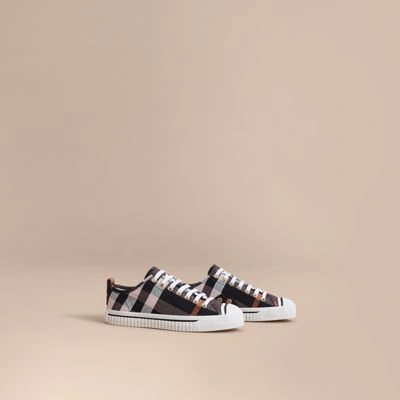 Burberry Check Linen Cotton Trainers In Antique Rose