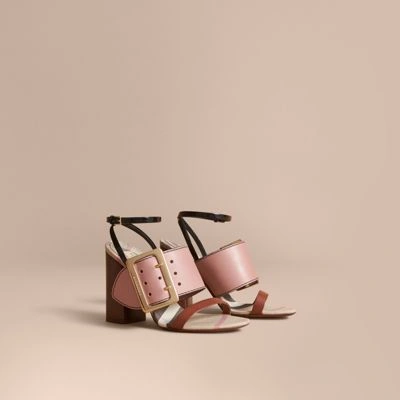 Burberry Buckle Detail Colour Block Leather Sandals In Nude Pink