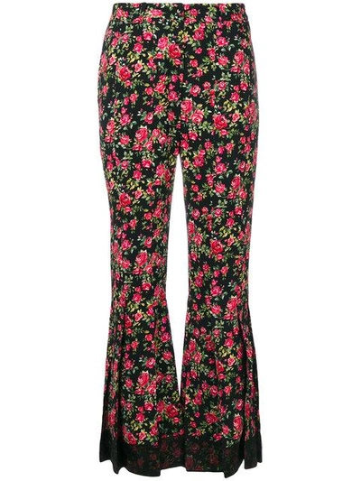 Shop Dolce & Gabbana Rose Print Flared Trousers - Black
