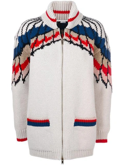 Shop Stella Mccartney Feather Print Zipper Cardigan In White