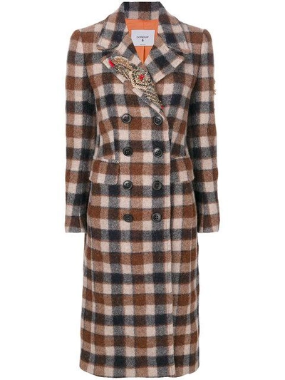 Shop Dondup Plaid Double Breasted Coat - Brown