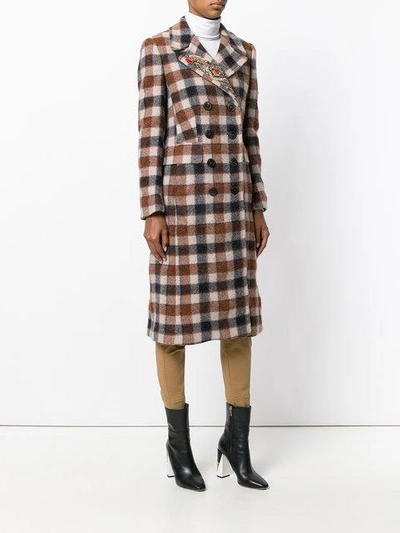 Shop Dondup Plaid Double Breasted Coat - Brown