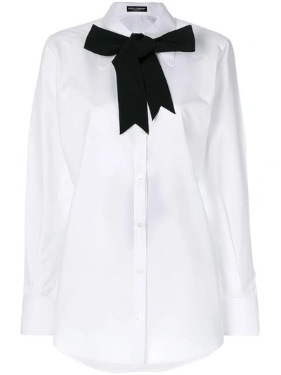 Shop Dolce & Gabbana Contrast Pussybow Shirt In White