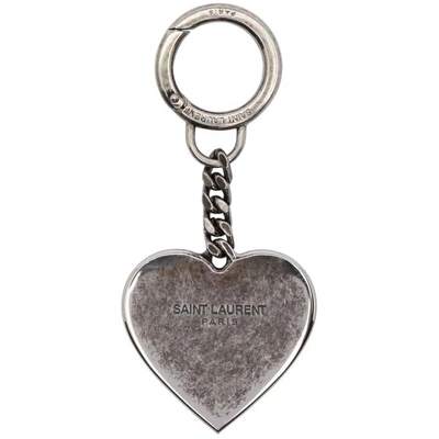 Shop Saint Laurent Silver Heart Monogram Keychain In 0564 Palladium