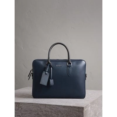 Burberry London Leather Briefcase In Dark Navy/black