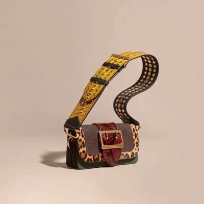 Burberry The Patchwork In Textured Suede And Leopard-print Calfskin In Multicolour