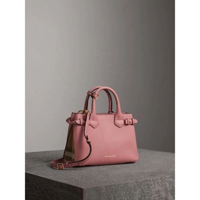 Shop Burberry The Small Banner In Leather And House Check In Mauve Pink