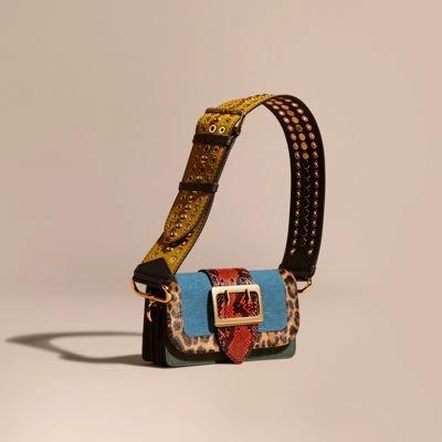 Burberry The Patchwork In Textured Suede And Leopard-print Calfskin In Multicolour