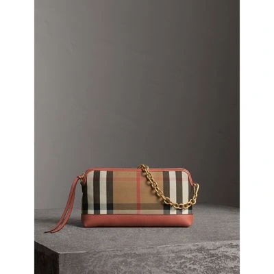 Shop Burberry House Check And Leather Clutch Bag In Cinnamon Red