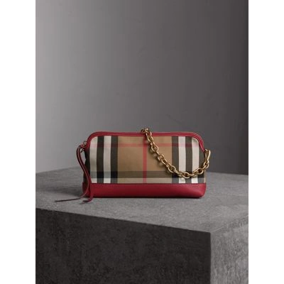 Burberry House Check And Leather Clutch Bag In Russet Red