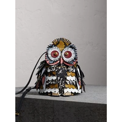 Burberry The Owl – Calf Suede And Calf Hair Crossbody Bag In Black/white