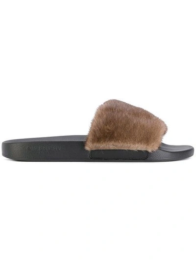 Shop Givenchy Mink Fur Slides In Brown