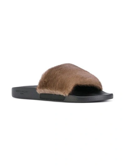 Shop Givenchy Mink Fur Slides In Brown