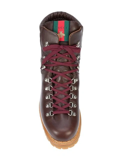 Shop Gucci Lace-up Boots With Web In Red