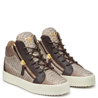 Shop Giuseppe Zanotti - Python-embossed Leather Mid-top Sneaker Kriss In Brown